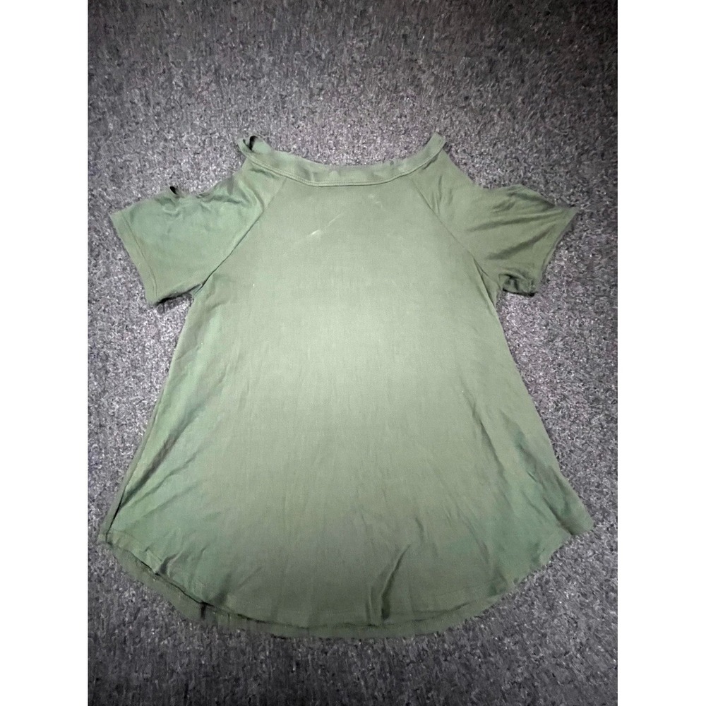 Gaze Tunic Top Womens Green Stretch Cold Shoulder Short Sleeve Flowy Round Hem